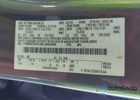 2022 Ford Bronco Badlands z USA, uszkodzony, nr VIN 1FMEE5DH3NLB02995